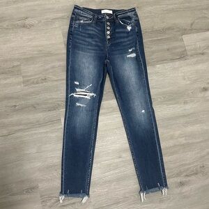 Size 29 (9) Vervet High Rise Button Up Distressed Jeans